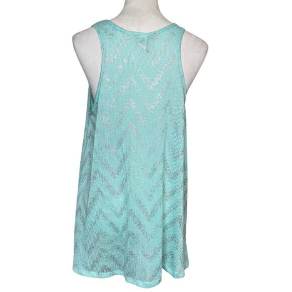 No Boundaries Women's Mint Silver Sparkle Geometric Design Sheer Sweater 15/17 - Picture 3 of 7